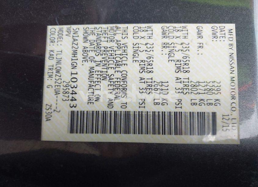 Photo 9 of 2016 Nissan Murano SV (VIN 5N1AZ2MH1GN103443)