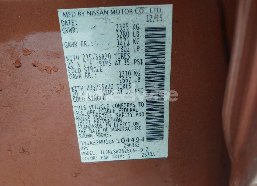 Photo 9 of 2016 Nissan Murano PLATINUM (VIN 5N1AZ2MH1GN104494)