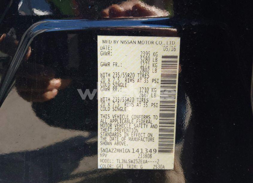 Photo 9 of 2016 Nissan Murano PLATINUM (VIN 5N1AZ2MH1GN141349)