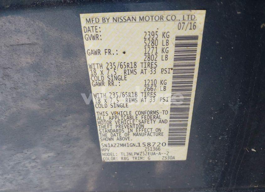 Photo 9 of 2016 Nissan Murano S (VIN 5N1AZ2MH1GN158720)