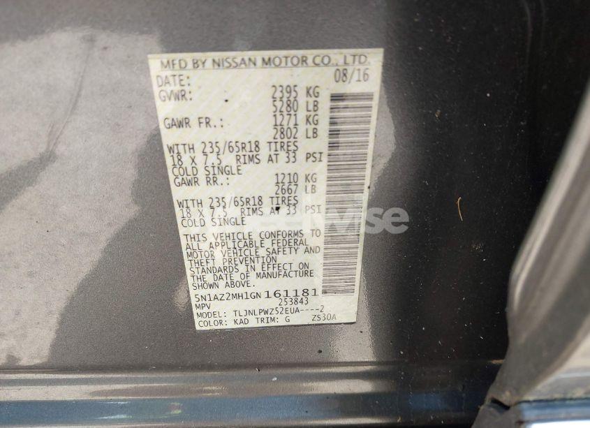 Photo 9 of 2016 Nissan Murano S (VIN 5N1AZ2MH1GN161181)