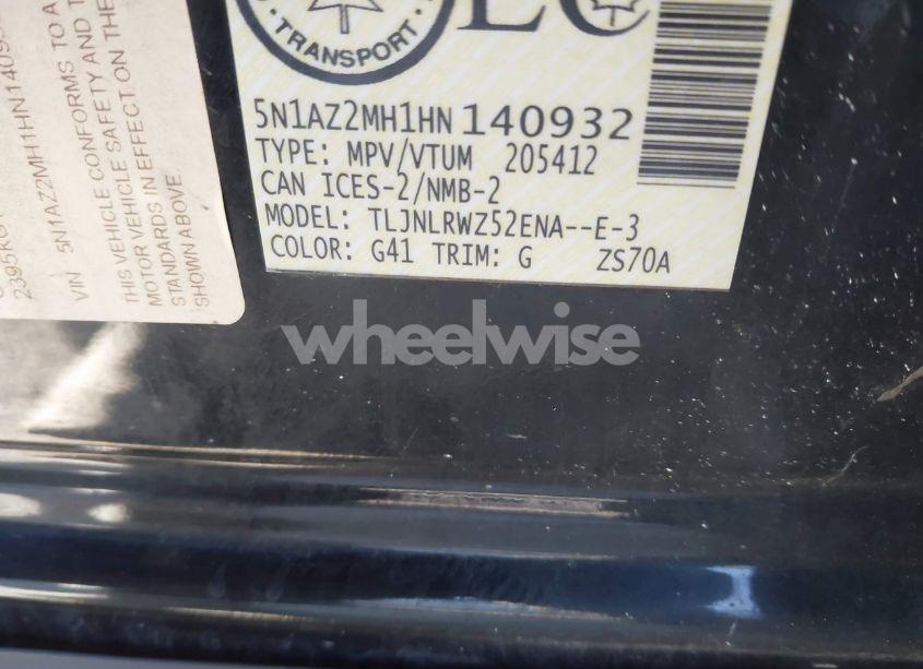 Photo 9 of 2017 Nissan Murano PLATINUM/S/SL/SV (VIN 5N1AZ2MH1HN140932)