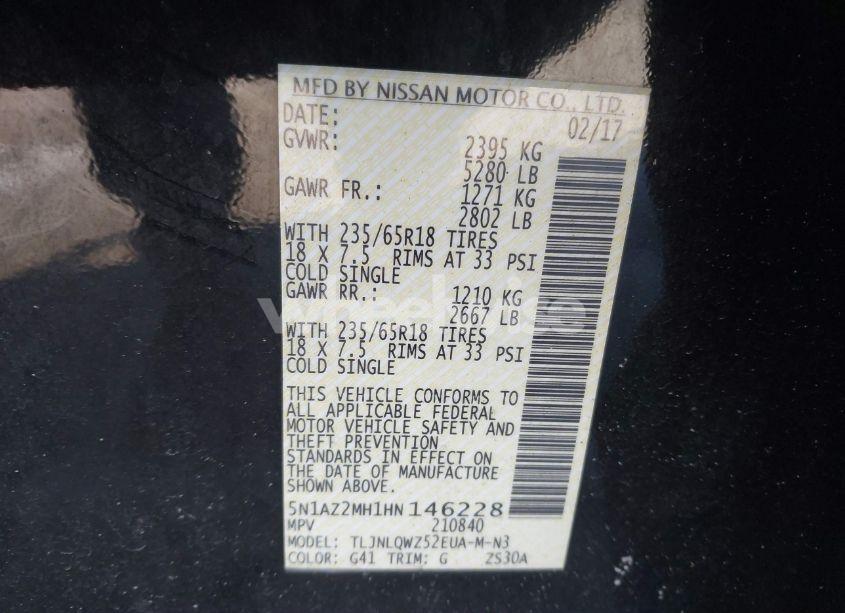 Photo 9 of 2017 Nissan Murano SV (VIN 5N1AZ2MH1HN146228)