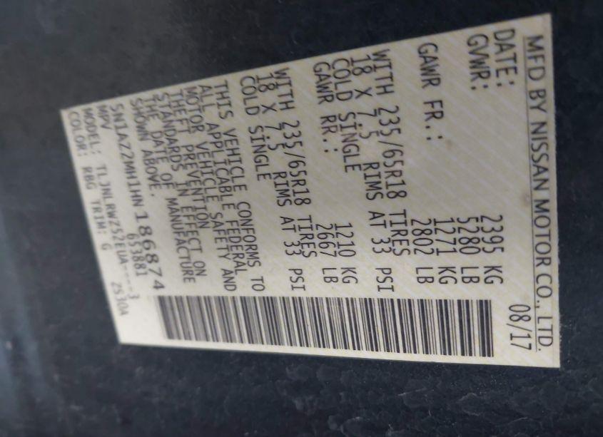 Photo 7 of 2017 Nissan Murano SL (VIN 5N1AZ2MH1HN186874)