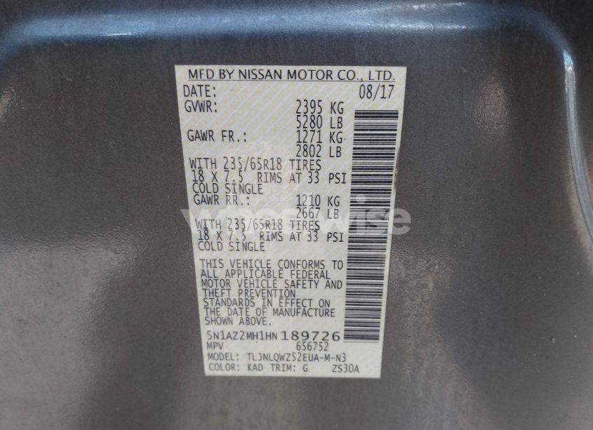 Photo 9 of 2017 Nissan Murano SV (VIN 5N1AZ2MH1HN189726)