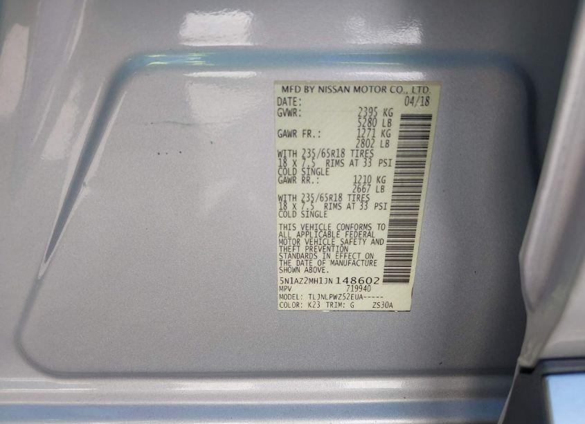 Photo 9 of 2018 Nissan Murano S (VIN 5N1AZ2MH1JN148602)