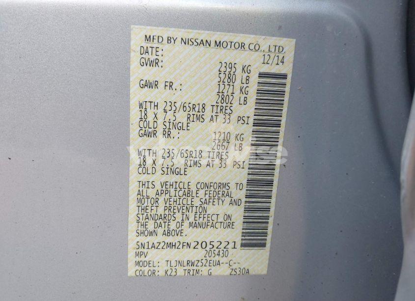 Photo 9 of 2015 Nissan Murano SL (VIN 5N1AZ2MH2FN205221)