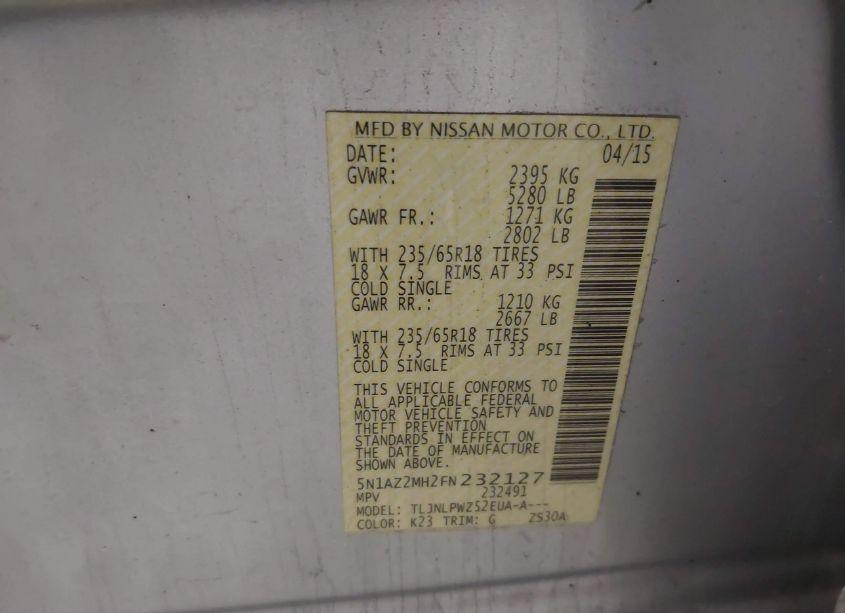 Photo 9 of 2015 Nissan Murano S (VIN 5N1AZ2MH2FN232127)