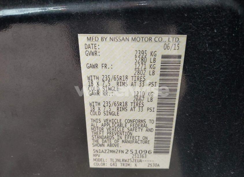 Photo 9 of 2015 Nissan Murano SL (VIN 5N1AZ2MH2FN251096)