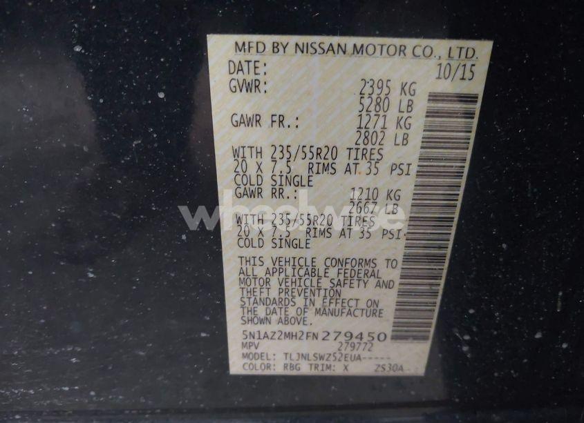 Photo 9 of 2015 Nissan Murano PLATINUM (VIN 5N1AZ2MH2FN279450)