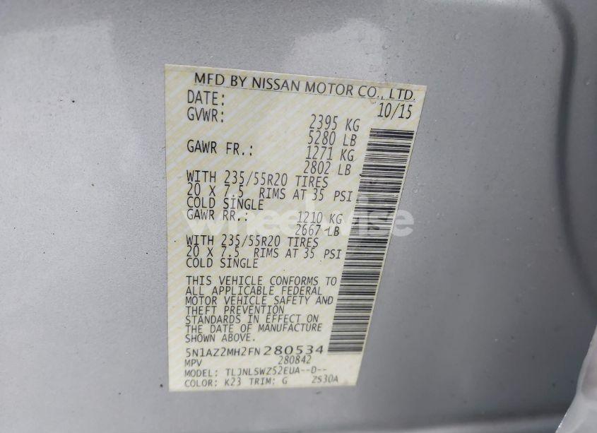 Photo 9 of 2015 Nissan Murano PLATINUM (VIN 5N1AZ2MH2FN280534)