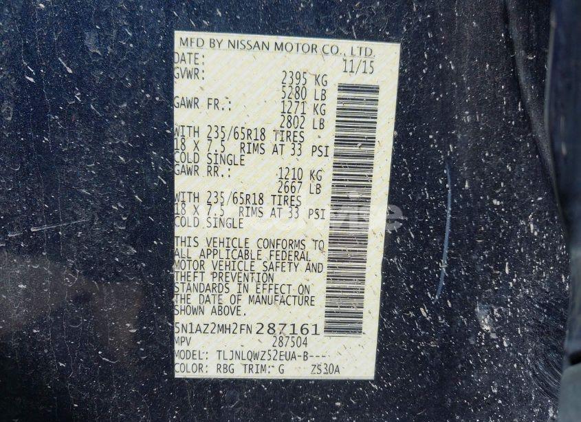 Photo 9 of 2015 Nissan Murano SV (VIN 5N1AZ2MH2FN287161)