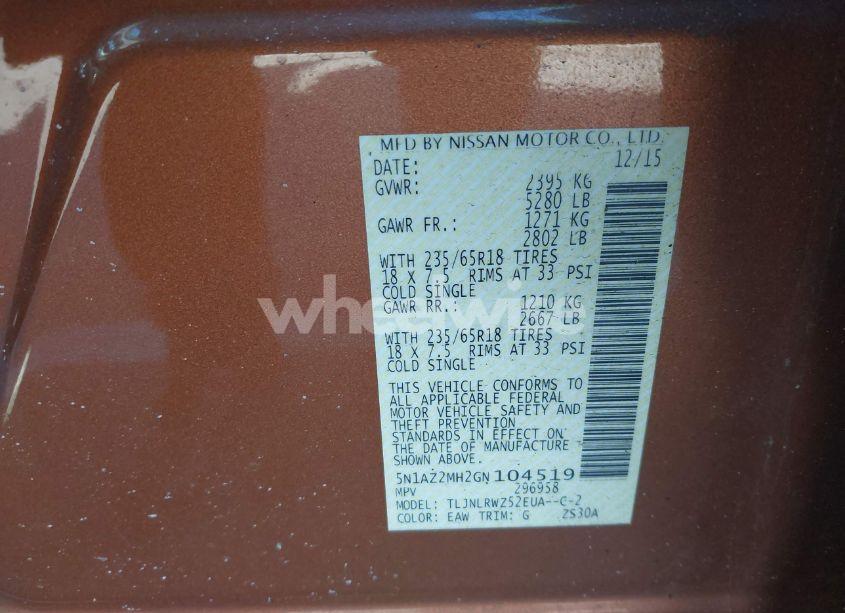 Photo 9 of 2016 Nissan Murano SL (VIN 5N1AZ2MH2GN104519)