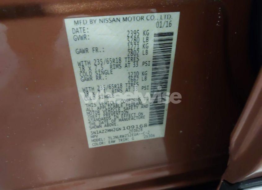 Photo 9 of 2016 Nissan Murano SL (VIN 5N1AZ2MH2GN109168)