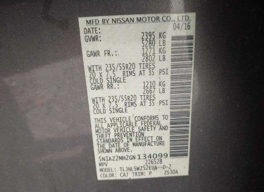 Photo 9 of 2016 Nissan Murano PLATINUM (VIN 5N1AZ2MH2GN134099)