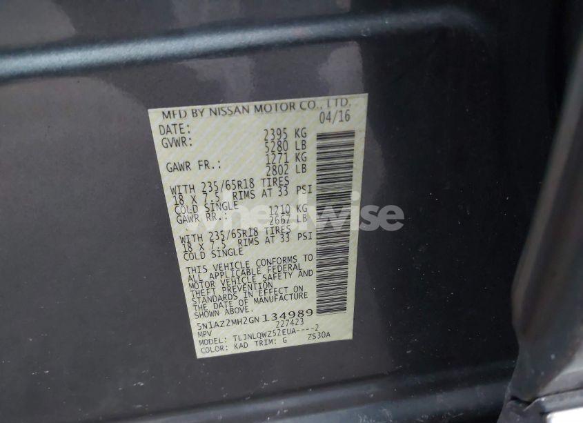 Photo 9 of 2016 Nissan Murano PLATINUM/S/SL/SV (VIN 5N1AZ2MH2GN134989)