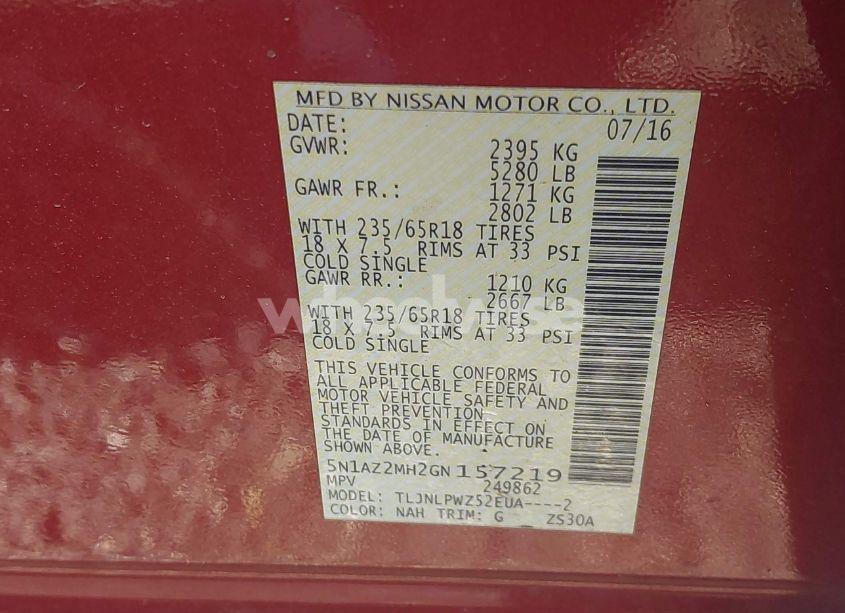 Photo 9 of 2016 Nissan Murano S (VIN 5N1AZ2MH2GN157219)