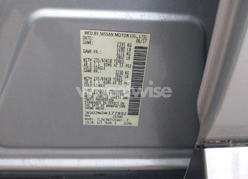 Photo 9 of 2017 Nissan Murano SL (VIN 5N1AZ2MH2HN177892)