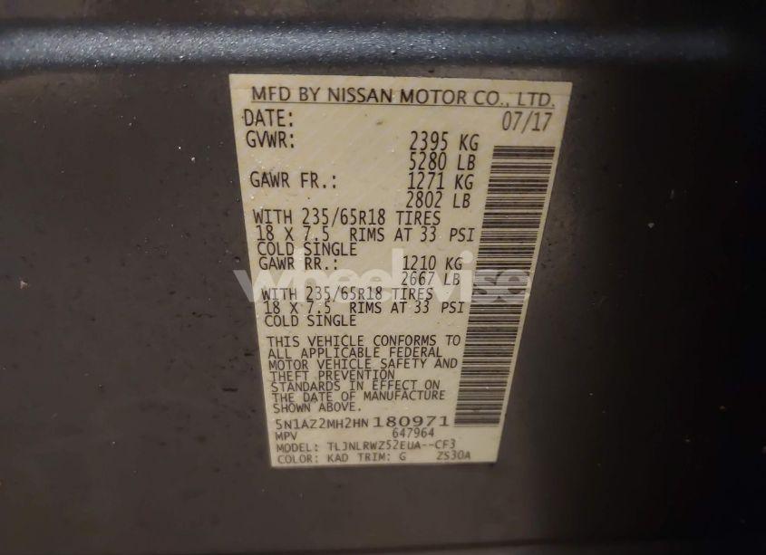 Photo 9 of 2017 Nissan Murano SL (VIN 5N1AZ2MH2HN180971)