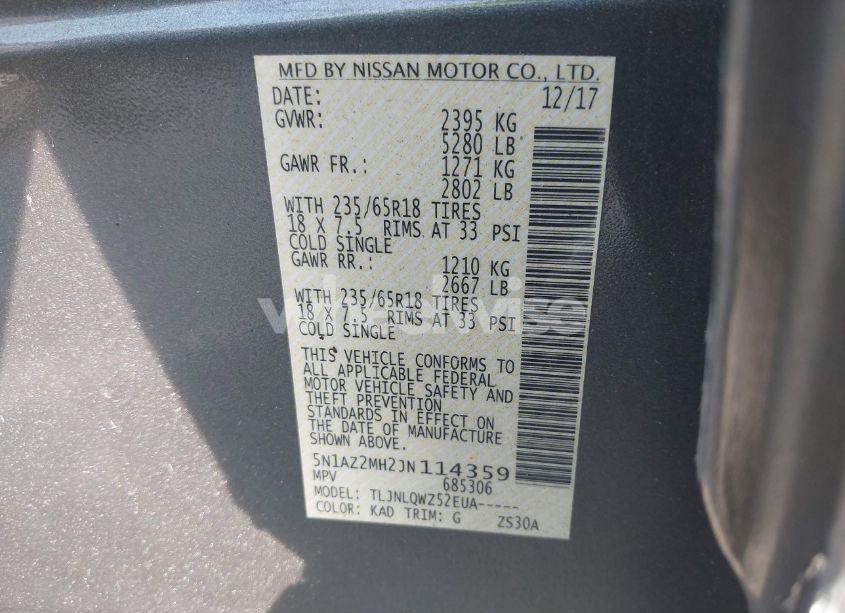 Photo 9 of 2018 Nissan Murano SV (VIN 5N1AZ2MH2JN114359)