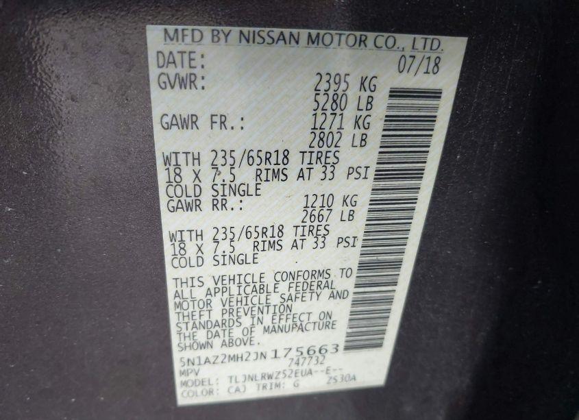 Photo 9 of 2018 Nissan Murano SL (VIN 5N1AZ2MH2JN175663)