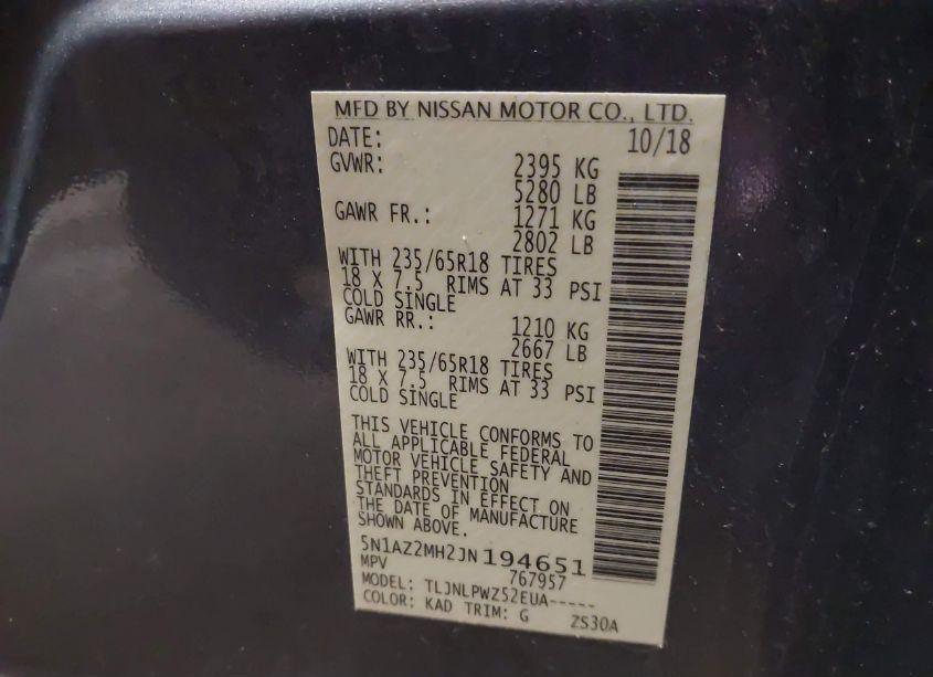 Photo 9 of 2018 Nissan Murano S (VIN 5N1AZ2MH2JN194651)