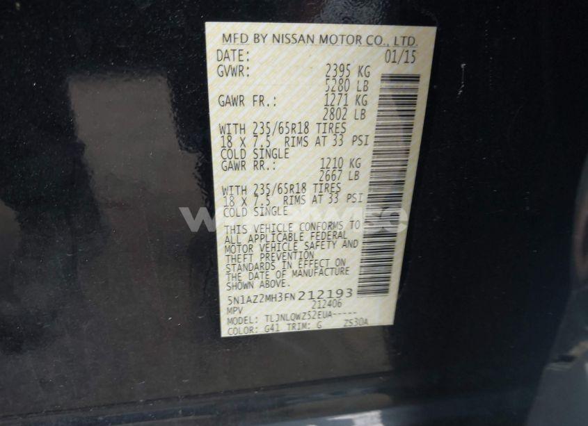 Photo 9 of 2015 Nissan Murano SV (VIN 5N1AZ2MH3FN212193)