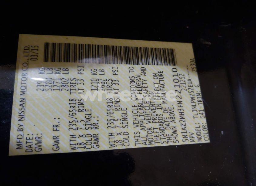 Photo 9 of 2015 Nissan Murano S (VIN 5N1AZ2MH3FN221010)