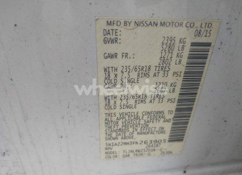 Photo 9 of 2015 Nissan Murano SL (VIN 5N1AZ2MH3FN263905)