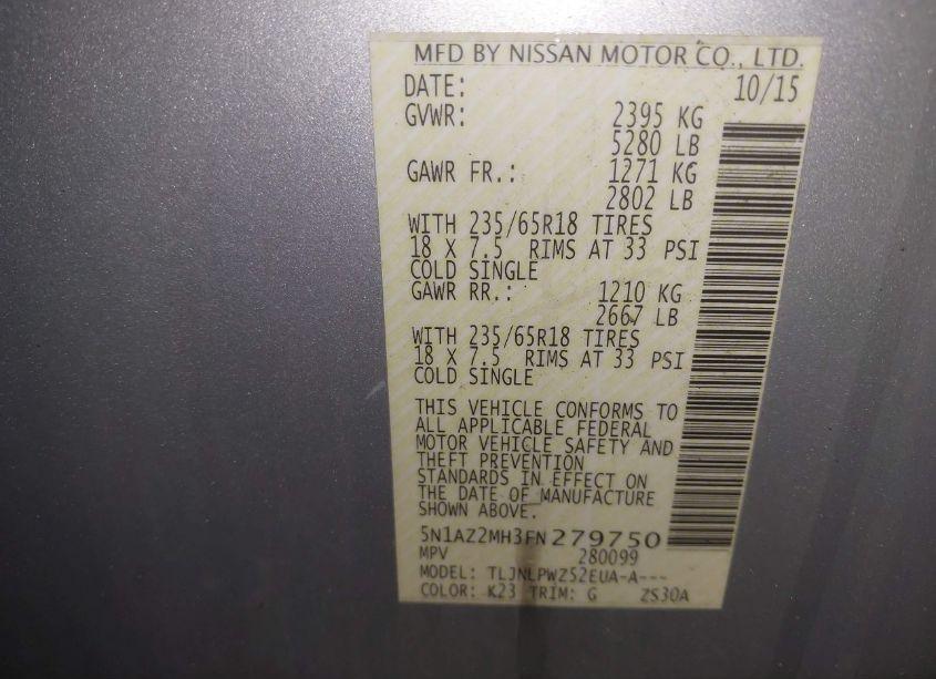 Photo 9 of 2015 Nissan Murano S (VIN 5N1AZ2MH3FN279750)