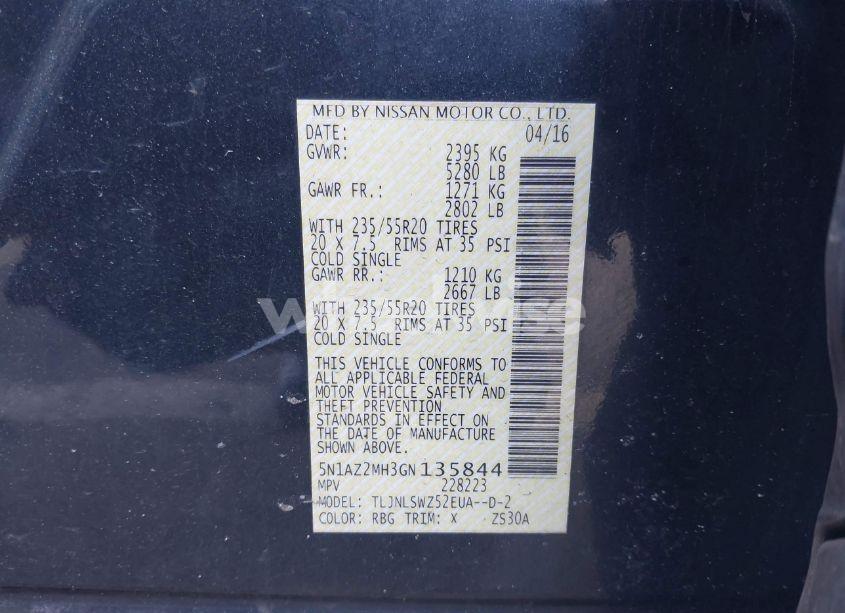 Photo 9 of 2016 Nissan Murano PLATINUM (VIN 5N1AZ2MH3GN135844)