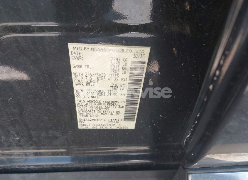 Photo 9 of 2017 Nissan Murano PLATINUM (VIN 5N1AZ2MH3HN111903)