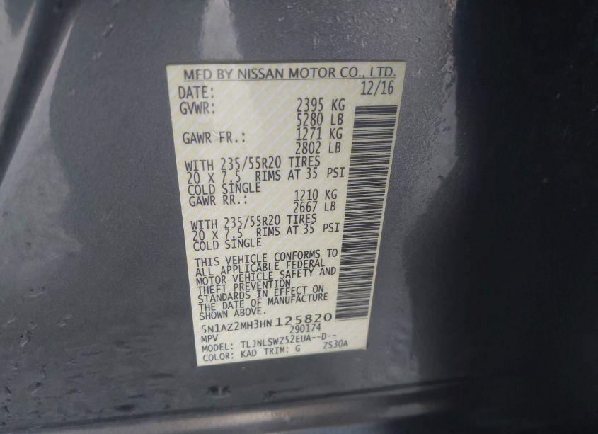 Photo 9 of 2017 Nissan Murano PLATINUM (VIN 5N1AZ2MH3HN125820)