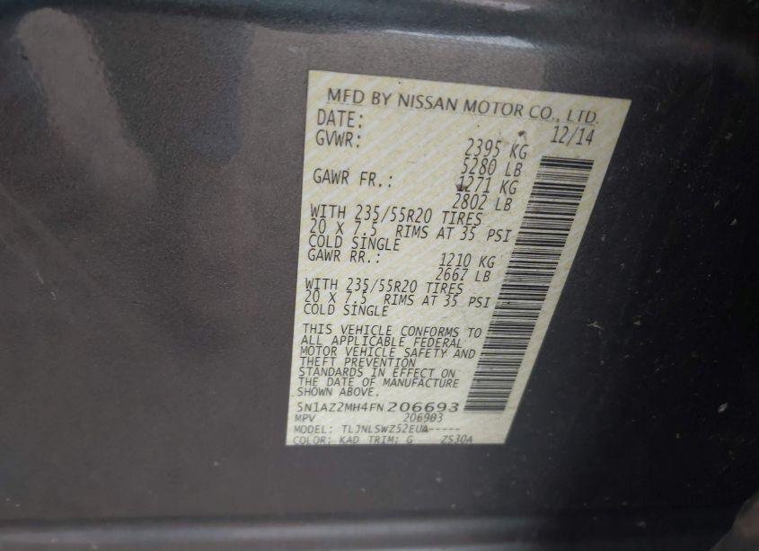 Photo 9 of 2015 Nissan Murano PLATINUM (VIN 5N1AZ2MH4FN206693)