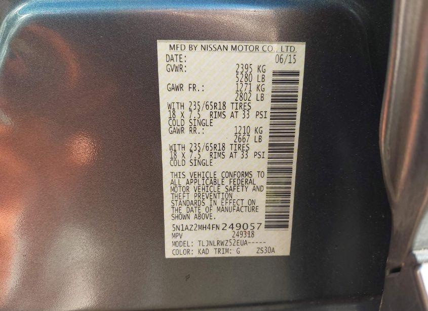 Photo 9 of 2015 Nissan Murano SL (VIN 5N1AZ2MH4FN249057)