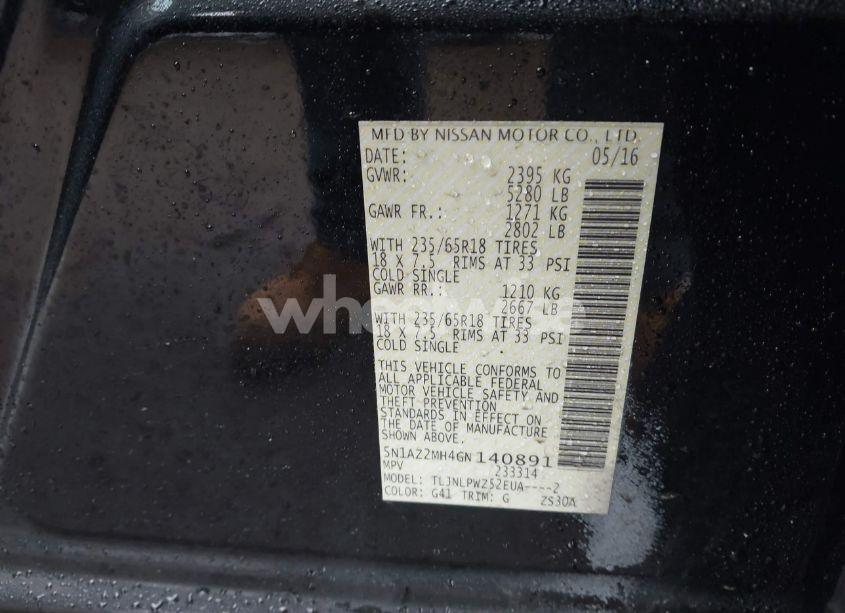 Photo 9 of 2016 Nissan Murano PLATINUM/S/SL/SV (VIN 5N1AZ2MH4GN140891)