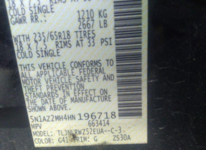 Photo 9 of 2017 Nissan Murano SL (VIN 5N1AZ2MH4HN196718)