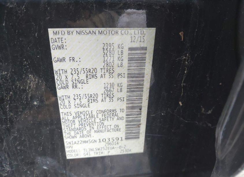 Photo 9 of 2016 Nissan Murano PLATINUM (VIN 5N1AZ2MH5GN103591)