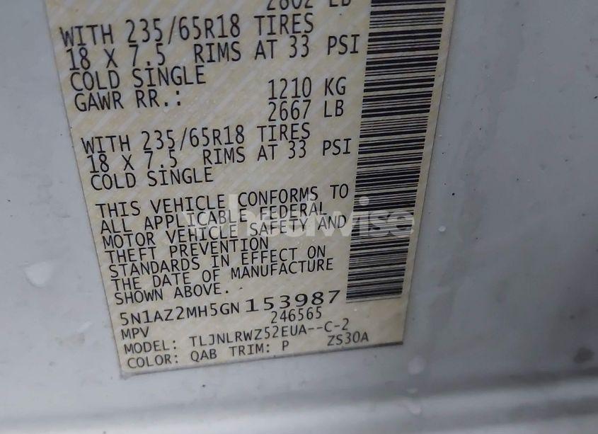 Photo 9 of 2016 Nissan Murano SL (VIN 5N1AZ2MH5GN153987)