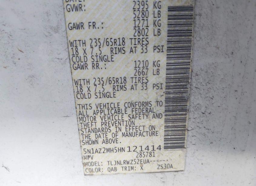 Photo 9 of 2017 Nissan Murano SL (VIN 5N1AZ2MH5HN121414)