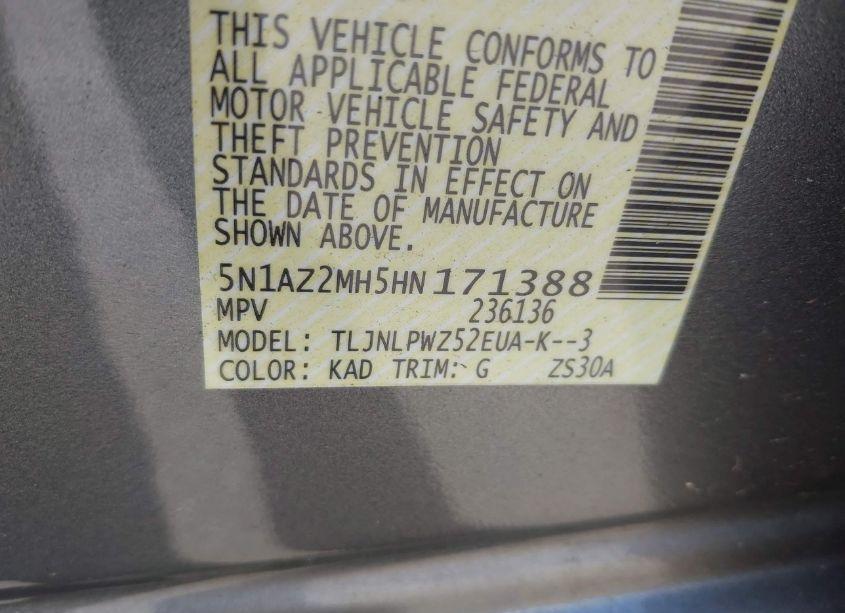 Photo 9 of 2017 Nissan Murano S (VIN 5N1AZ2MH5HN171388)