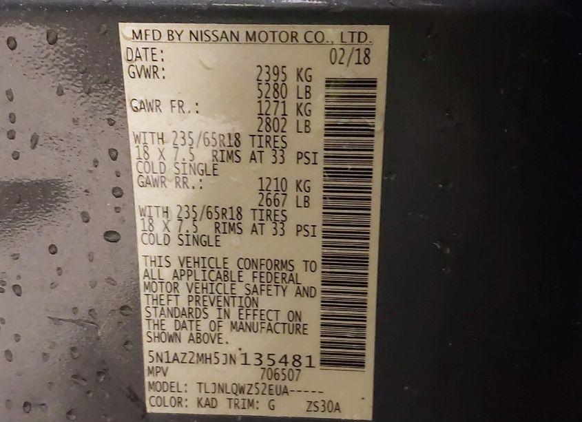 Photo 9 of 2018 Nissan Murano SV (VIN 5N1AZ2MH5JN135481)