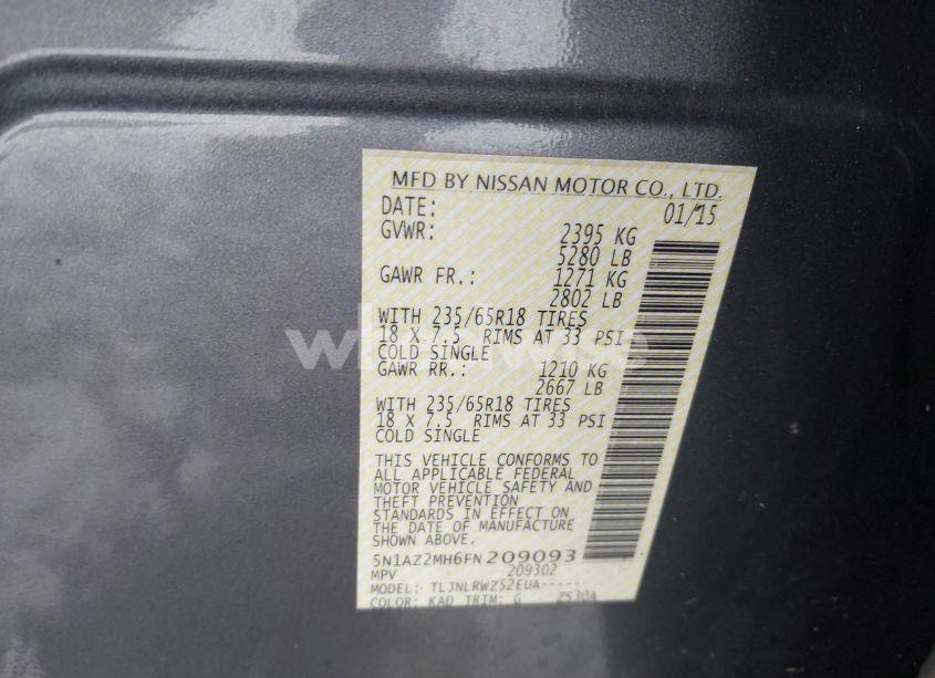 Photo 9 of 2015 Nissan Murano SL (VIN 5N1AZ2MH6FN209093)