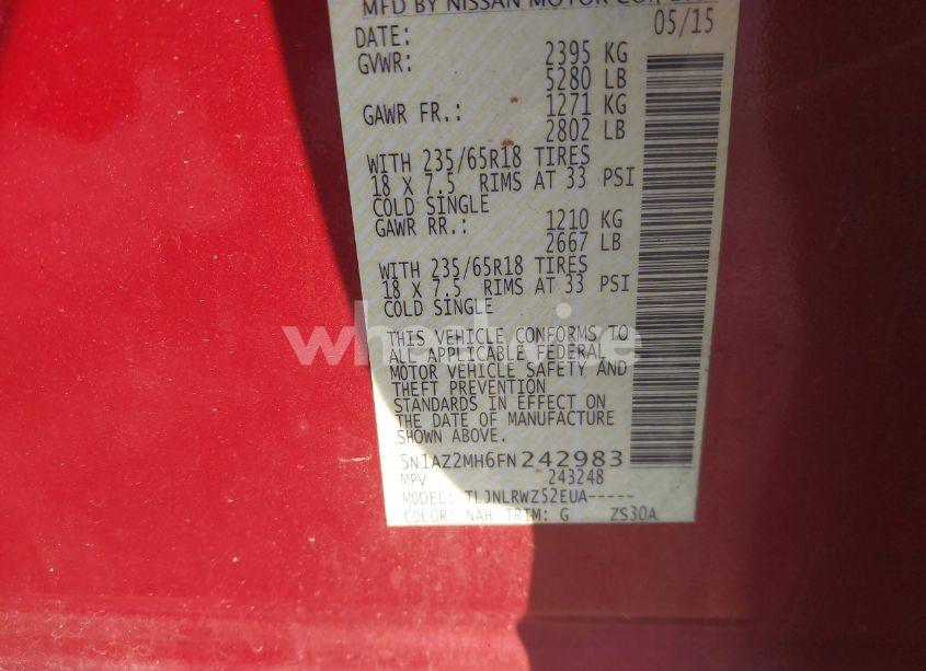 Photo 9 of 2015 Nissan Murano SL (VIN 5N1AZ2MH6FN242983)