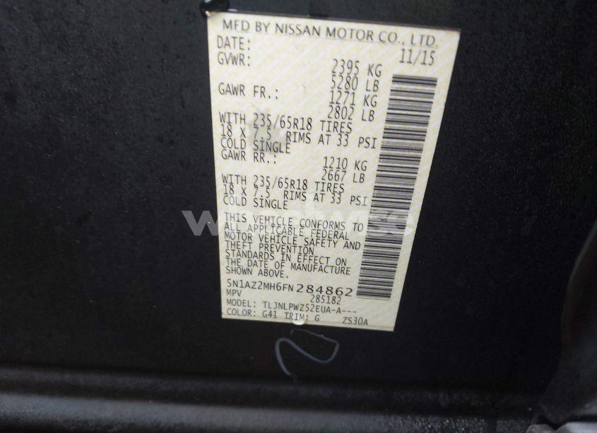 Photo 9 of 2015 Nissan Murano S (VIN 5N1AZ2MH6FN284862)