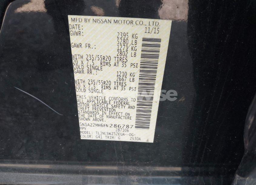 Photo 9 of 2015 Nissan Murano PLATINUM (VIN 5N1AZ2MH6FN286787)