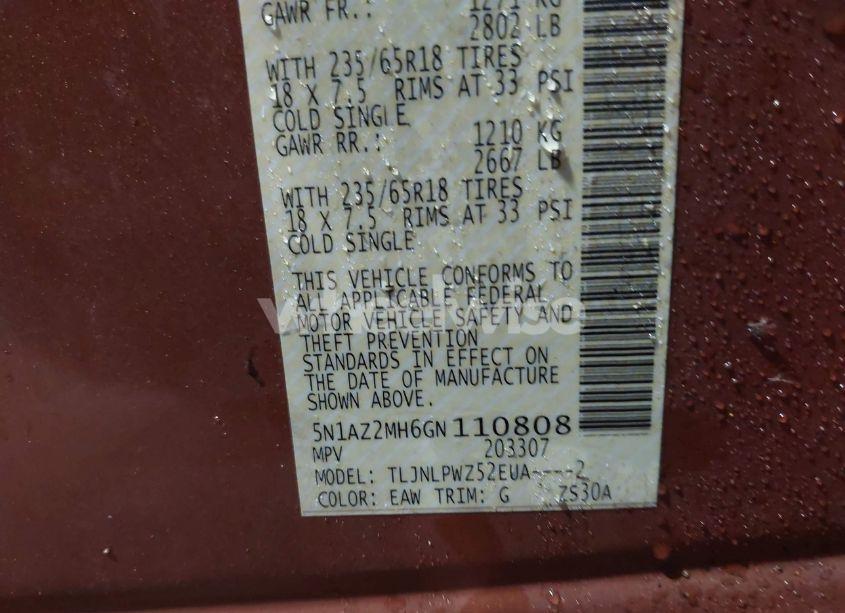 Photo 9 of 2016 Nissan Murano S (VIN 5N1AZ2MH6GN110808)