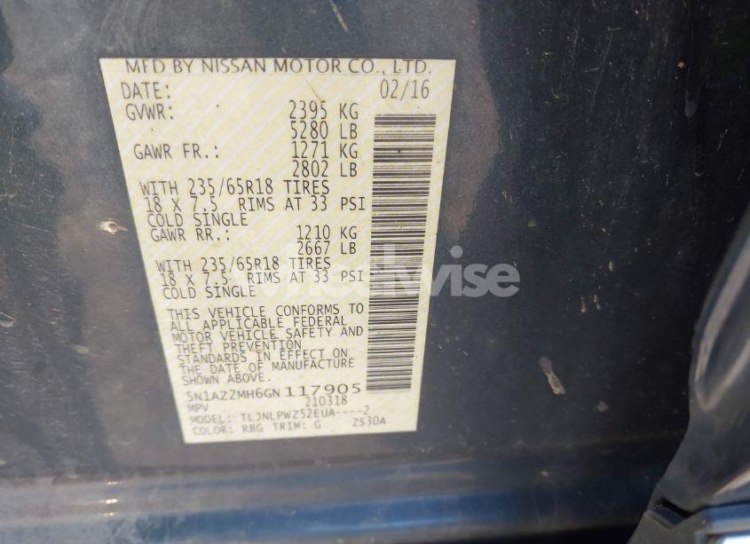 Photo 9 of 2016 Nissan Murano PLATINUM/S/SL/SV (VIN 5N1AZ2MH6GN117905)