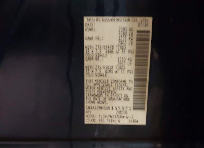 Photo 9 of 2016 Nissan Murano S (VIN 5N1AZ2MH6GN155571)