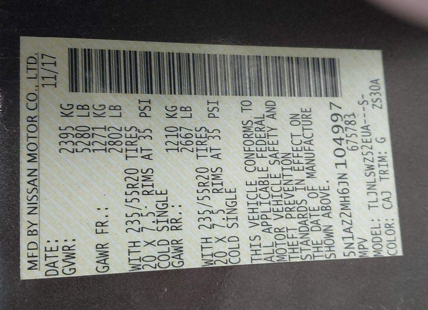 Photo 9 of 2018 Nissan Murano PLATINUM (VIN 5N1AZ2MH6JN104997)